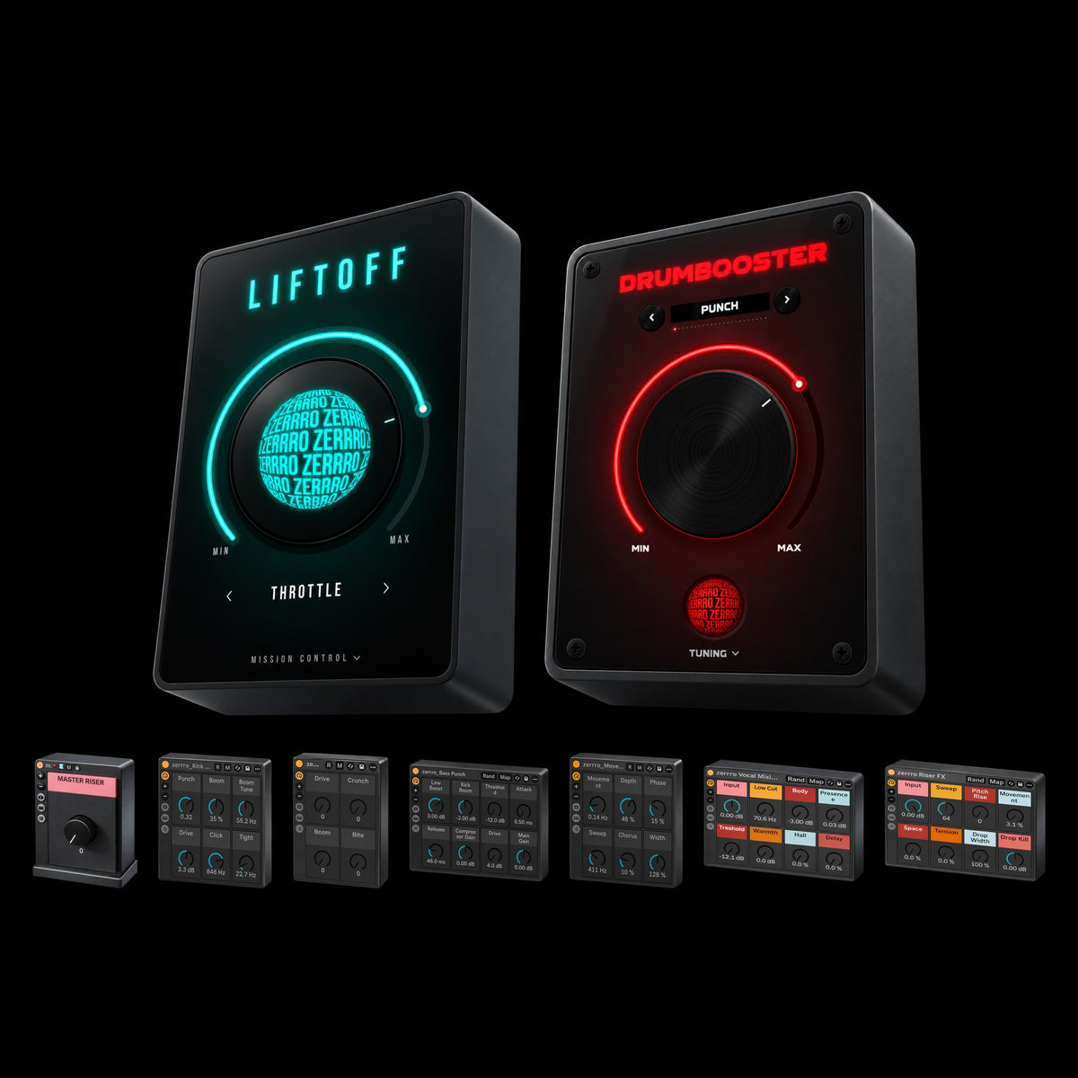 DRUM & DROP Bundle: LIFTOFF and DRUMBOOSTER plugins plus all zerrro Ableton Effect Racks
