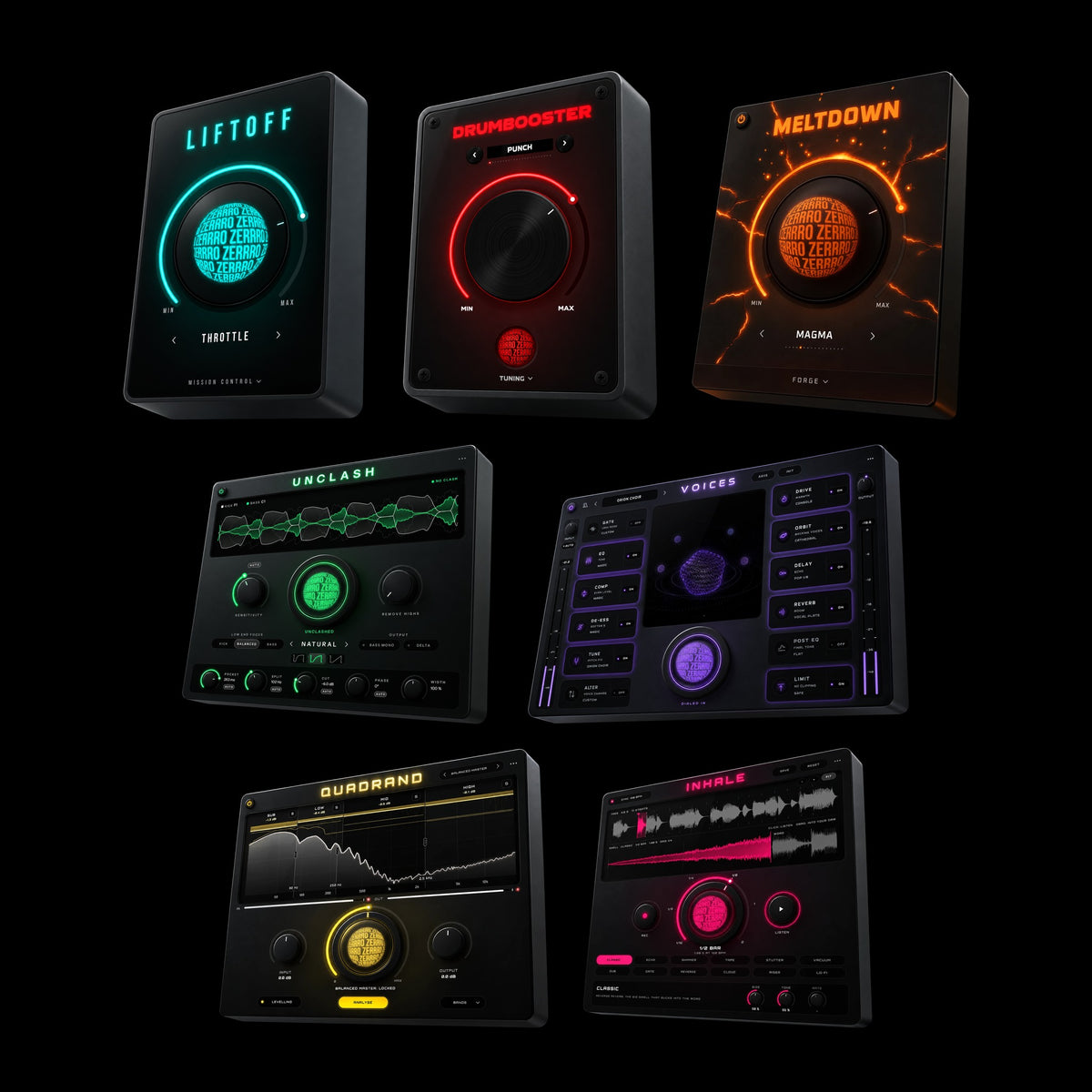 EFFECT Bundle – all 7 zerrro plugins: LIFTOFF, DRUMBOOSTER, MELTDOWN, UNCLASH, VOICES, QUADRAND and INHALE
