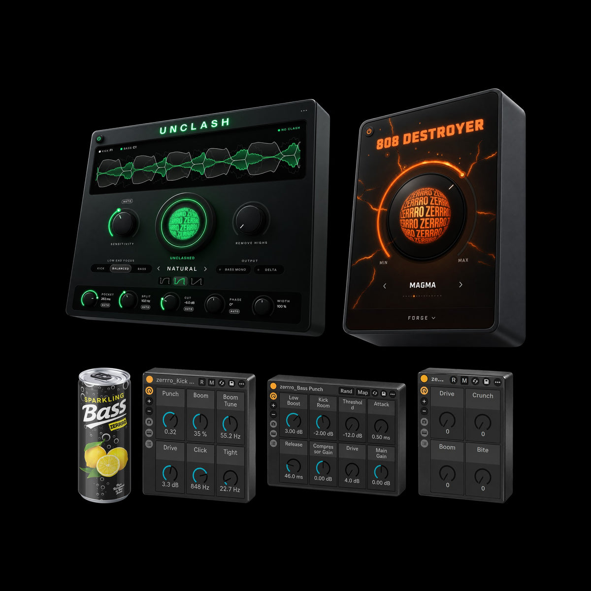 LOW END Bundle – UNCLASH, 808 DESTROYER, Sparkling Bass and three bass racks