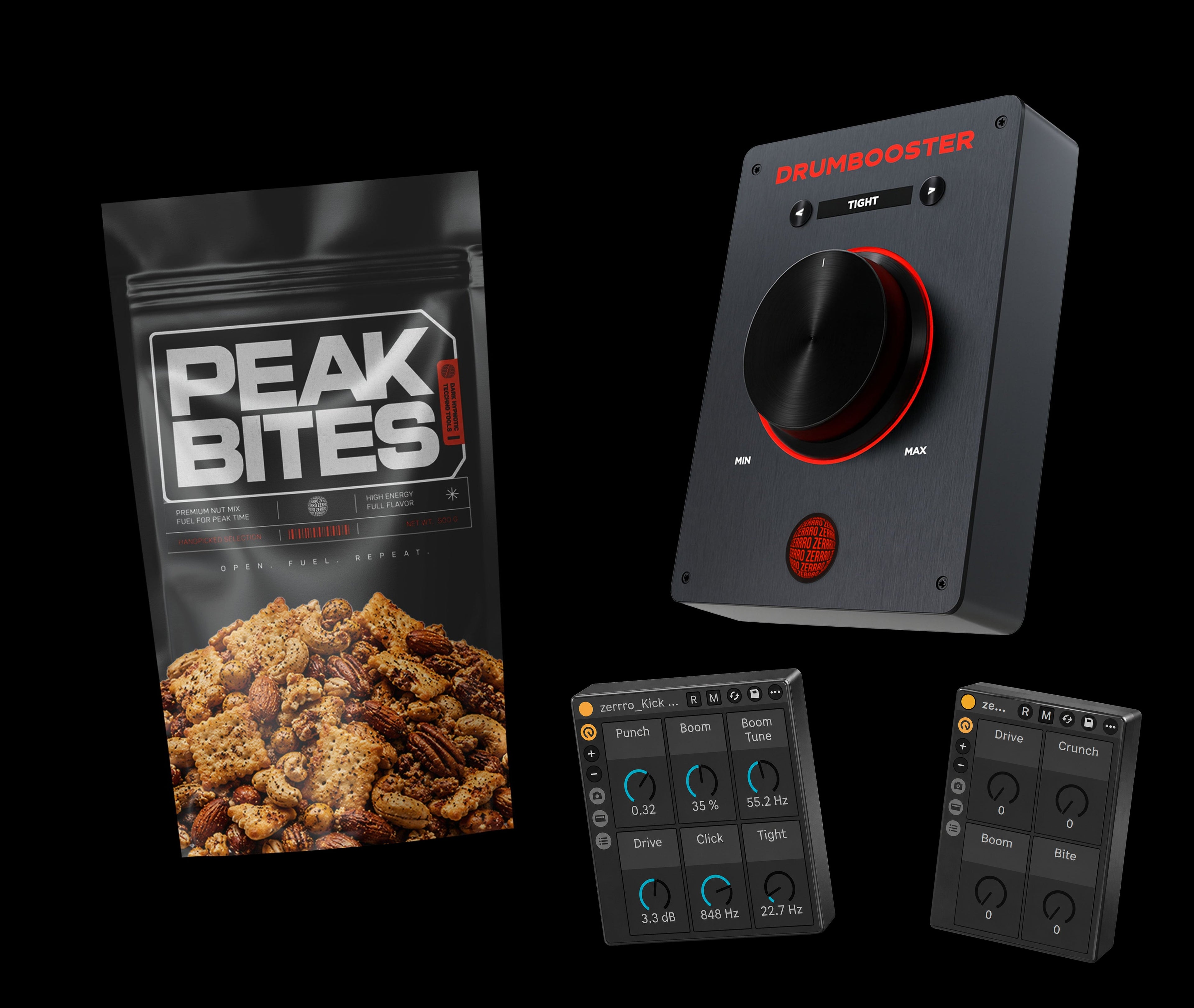 Peak Time Techno Bundle: Peak Bites, DRUMBOOSTER, Kick Punch and 808 Destroyer cover artwork