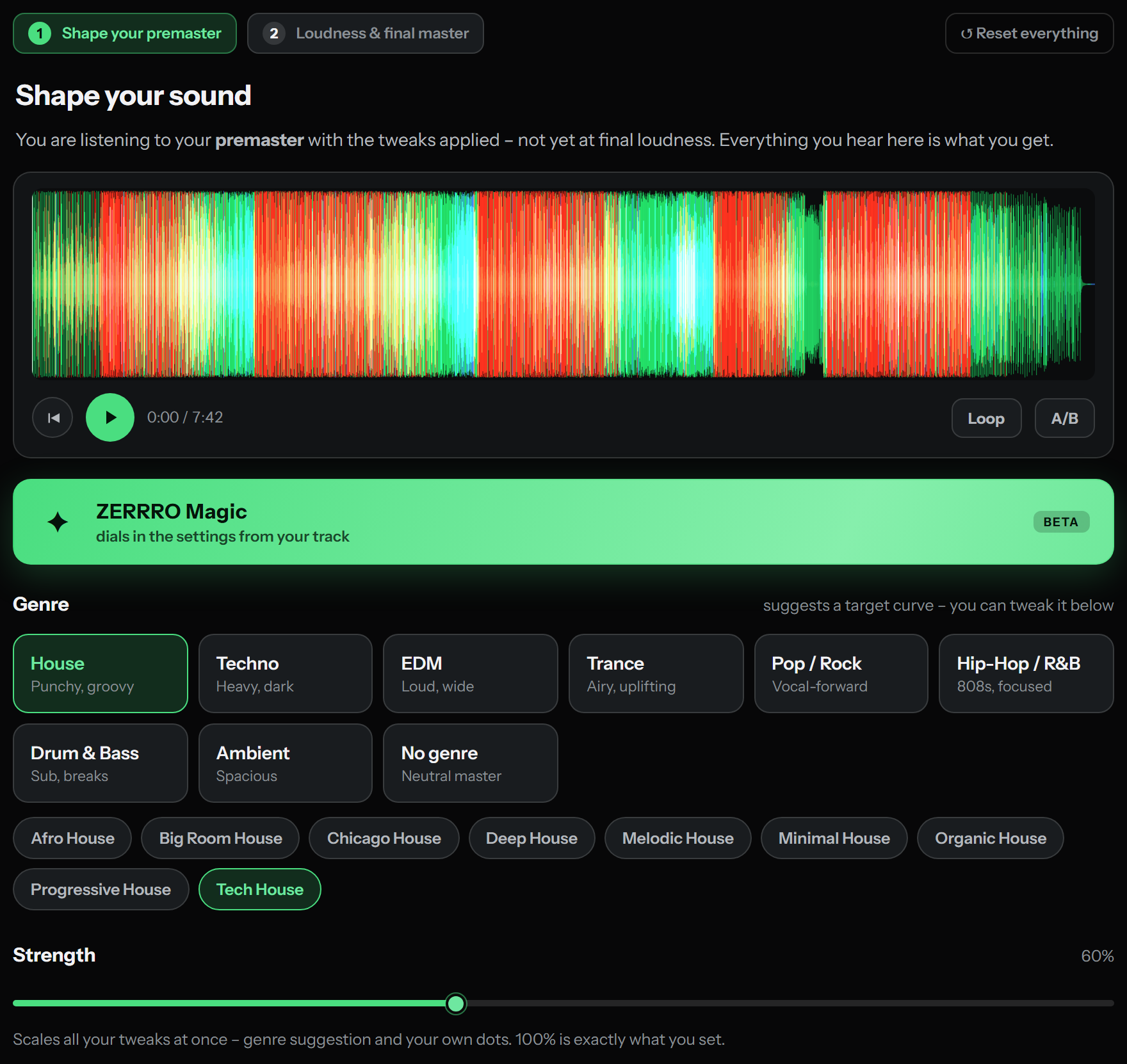 Shape your sound: looping player, ZERRRO Magic, genre and strength